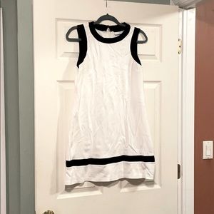 White with black trim mini dress